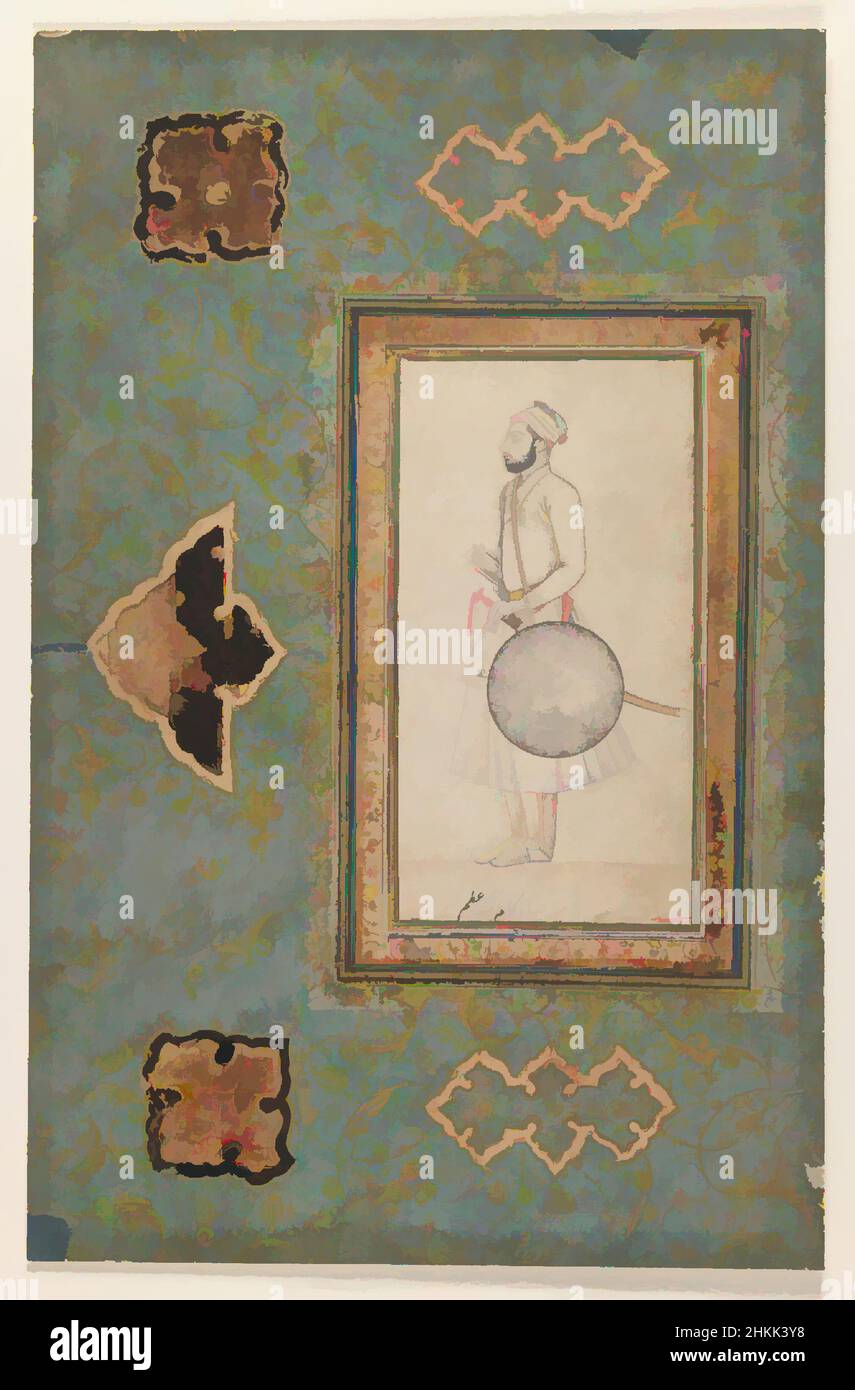Arte ispirata dal Ritratto di Kuka Azam Shah, inchiostro e deboli tracce di colore sulla carta, India, ca. 1640, Mughal, foglio: 12 3/8 x 8 pollici, 31,4 x 20,3 cm, colore, inchiostro, Kuka Azam Shah, Mughal, Carta, Ritratto, Principe, Classic opere modernizzate da Artotop con un tuffo di modernità. Forme, colore e valore, impatto visivo accattivante sulle emozioni artistiche attraverso la libertà delle opere d'arte in modo contemporaneo. Un messaggio senza tempo che persegue una nuova direzione selvaggiamente creativa. Artisti che si rivolgono al supporto digitale e creano l'NFT Artotop Foto Stock