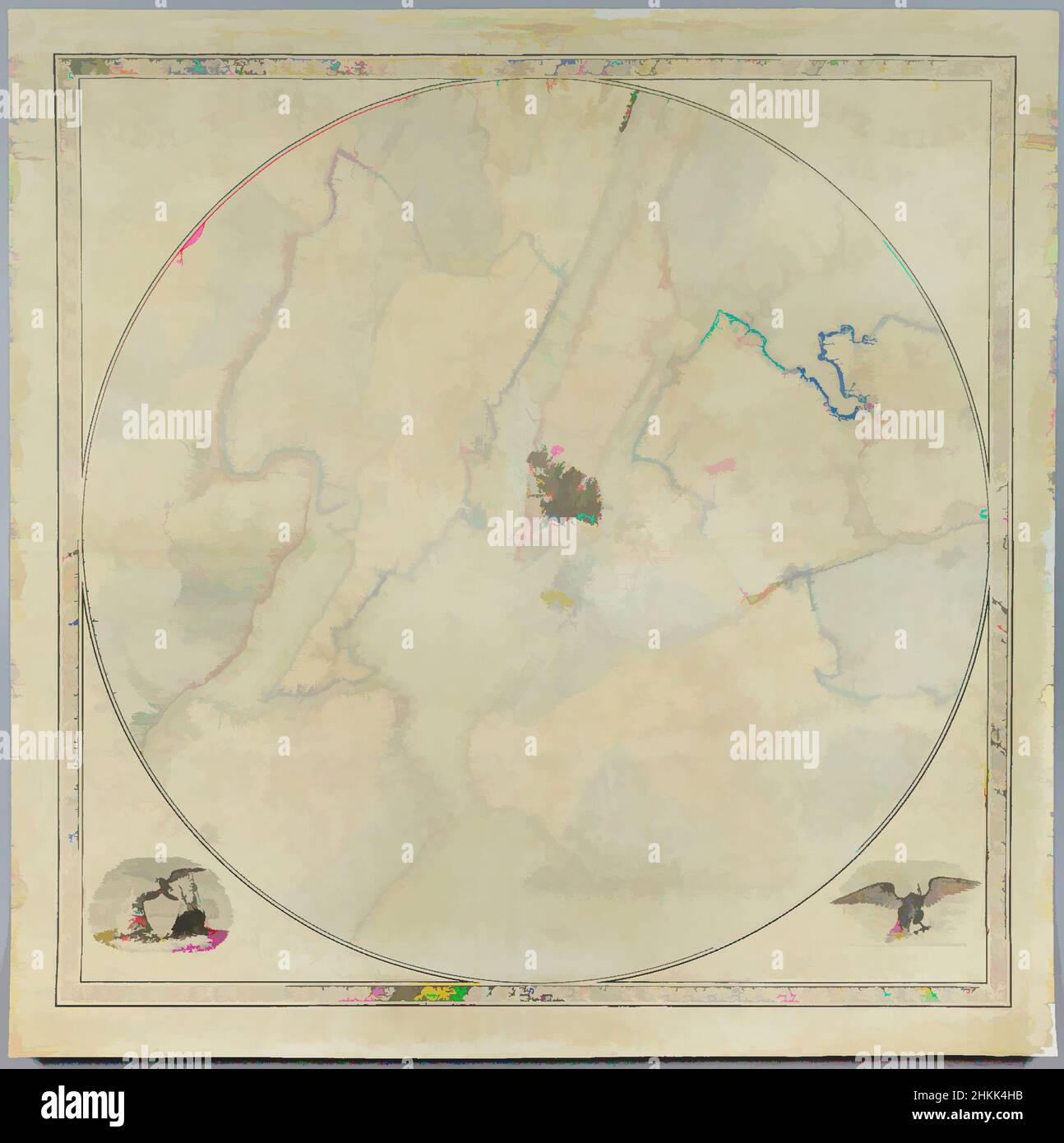 Arte ispirata dalla mappa di Sidney dodici miglia intorno a New York, litografia di Chromo, 1849, 35 5/8 x 35 1/16 pollici, 90,5 x 89 cm, 19th secolo, borghi, mappa di Brooklyn, cartografia, Pianificazione della città, Brooklyn storica, mappa storica, storico, proprietari terrieri, Long Island, mappa, metropolitana, New York, opere classiche modernizzate da Artotop con un tuffo di modernità. Forme, colore e valore, impatto visivo accattivante sulle emozioni artistiche attraverso la libertà delle opere d'arte in modo contemporaneo. Un messaggio senza tempo che persegue una nuova direzione selvaggiamente creativa. Artisti che si rivolgono al supporto digitale e creano l'NFT Artotop Foto Stock