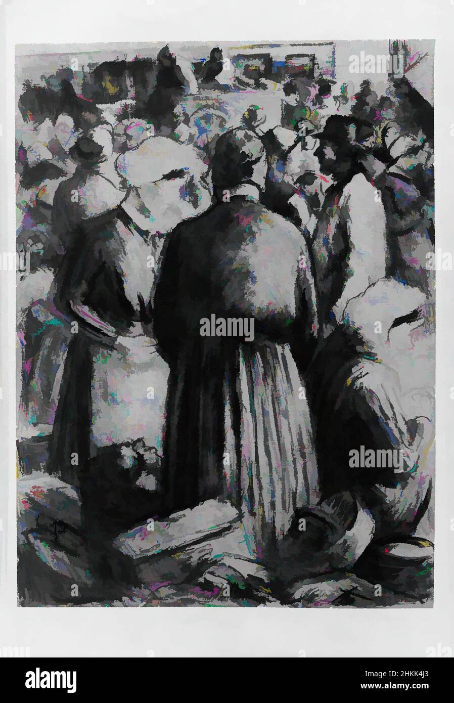 Arte ispirata dal mercato a Pontoise, Marché à Pontoise, Camille Jacob Pissarro, francese, 1830-1903, Litografia su carta di colino, Francia, 1895, 11 15/16 x 8 3/4 in., 30,4 x 22,3 cm, 19th secolo, francese, litografia, mercato, Pisarro, shopping, opere classiche modernizzate da Artotop con un tuffo di modernità. Forme, colore e valore, impatto visivo accattivante sulle emozioni artistiche attraverso la libertà delle opere d'arte in modo contemporaneo. Un messaggio senza tempo che persegue una nuova direzione selvaggiamente creativa. Artisti che si rivolgono al supporto digitale e creano l'NFT Artotop Foto Stock