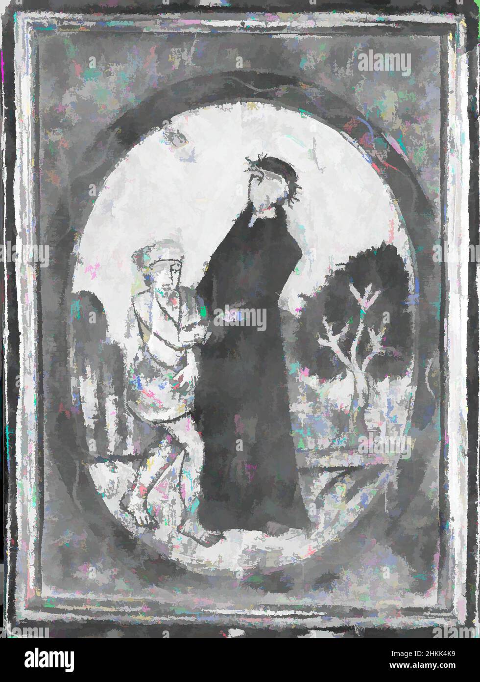 Arte ispirata a San Francesco aiutare Beggar, olio su pannello, 6 x 5 pollici, 15,2 x 12,7 cm, figure, pittura, opere classiche modernizzate da Artotop con un tuffo di modernità. Forme, colore e valore, impatto visivo accattivante sulle emozioni artistiche attraverso la libertà delle opere d'arte in modo contemporaneo. Un messaggio senza tempo che persegue una nuova direzione selvaggiamente creativa. Artisti che si rivolgono al supporto digitale e creano l'NFT Artotop Foto Stock