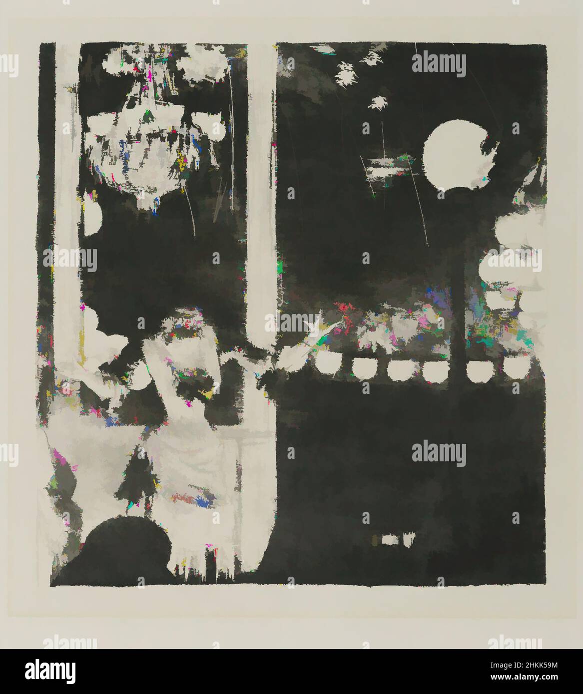 Arte ispirata a Mlle. Bécat al Café des Ambassadeurs, Mlle. Bécat au Café des Ambassadeurs, Edgar Degas, francese, 1834-1917, litografia su carta di vove, Francia, 1877-1878, immagine: 8 1/4 x 7 3/8 in., 21 x 18,7 cm, caffè-concerto, lampadario, gesto, specchio, Performer, opere classiche modernizzate da Artotop con un tuffo di modernità. Forme, colore e valore, impatto visivo accattivante sulle emozioni artistiche attraverso la libertà delle opere d'arte in modo contemporaneo. Un messaggio senza tempo che persegue una nuova direzione selvaggiamente creativa. Artisti che si rivolgono al supporto digitale e creano l'NFT Artotop Foto Stock