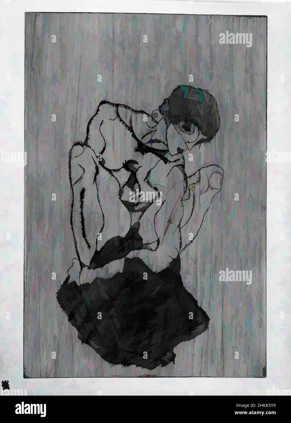 Arte ispirata al dolore, Kümmernis, Egon Schiele, Austriaco, 1890-1918, DRYPOINT in verde su Japan paper, Europe, 1914, prima del 16 giugno, altri, Piatto: 18 3/4 x 12 5/16 pollici, 47,6 x 31,3 cm, opere classiche modernizzate da Artotop con un tuffo di modernità. Forme, colore e valore, impatto visivo accattivante sulle emozioni artistiche attraverso la libertà delle opere d'arte in modo contemporaneo. Un messaggio senza tempo che persegue una nuova direzione selvaggiamente creativa. Artisti che si rivolgono al supporto digitale e creano l'NFT Artotop Foto Stock