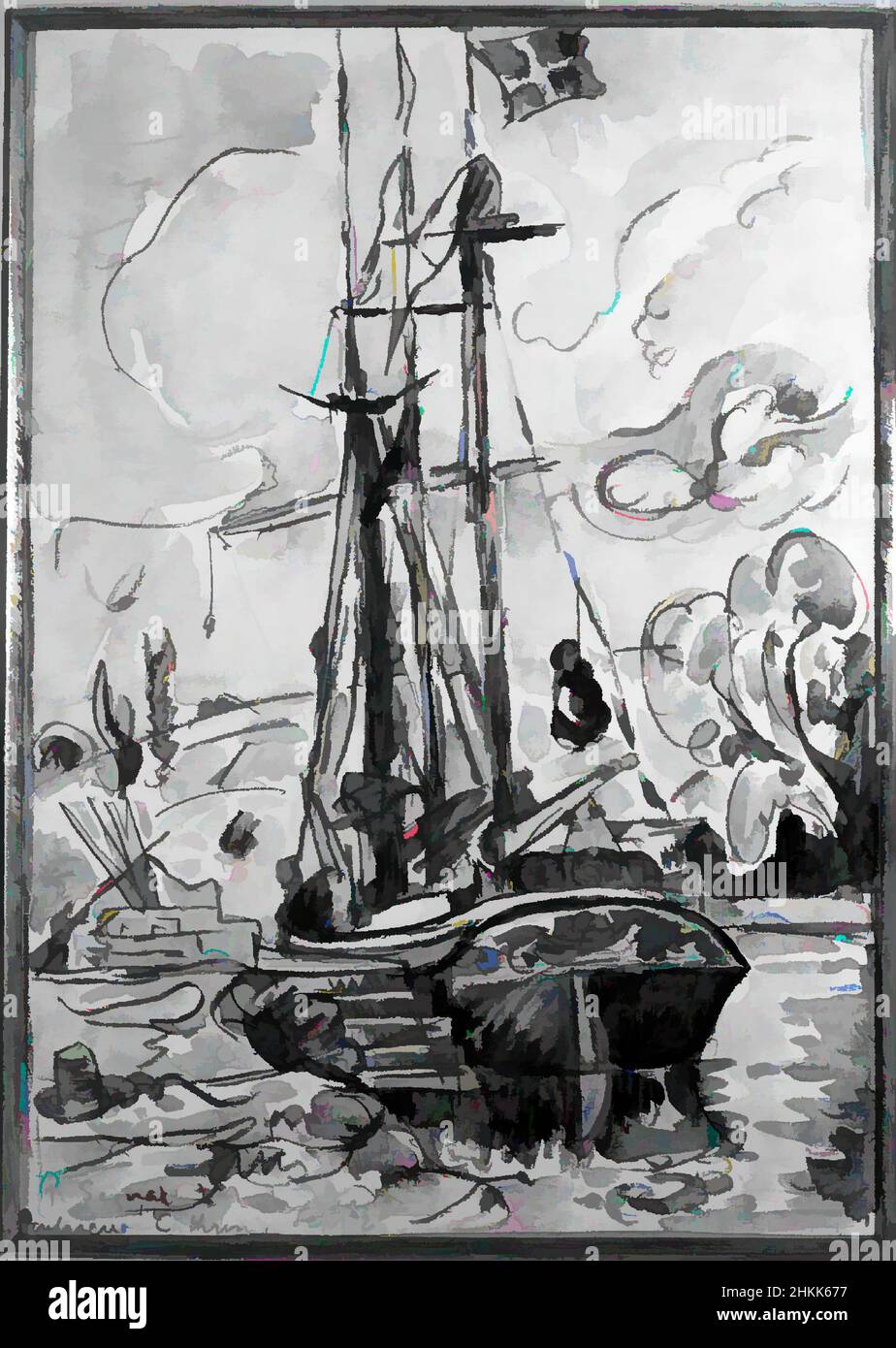 Arte ispirata da barca da pesca ormeggiata, Paul Signac, francese, 1863-1935, Watercolor, 12 x 8 1/2 pollici, opere classiche modernizzate da Artotop con un tuffo di modernità. Forme, colore e valore, impatto visivo accattivante sulle emozioni artistiche attraverso la libertà delle opere d'arte in modo contemporaneo. Un messaggio senza tempo che persegue una nuova direzione selvaggiamente creativa. Artisti che si rivolgono al supporto digitale e creano l'NFT Artotop Foto Stock