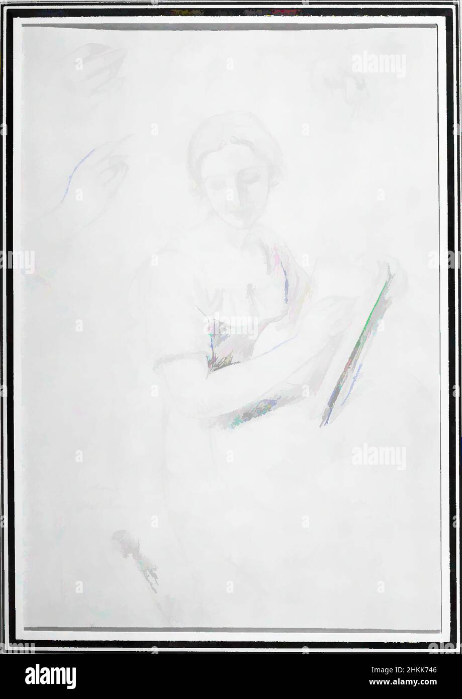 Arte ispirata da Woman Holding Book, Daniel Huntington, americano, 1816-1906, grafite su carta, circa 1839-58, foglio: 10 9/16 x 7 3/16 pollici, 26,8 x 18,3 cm, disegno, opere classiche modernizzate da Artotop con un tuffo di modernità. Forme, colore e valore, impatto visivo accattivante sulle emozioni artistiche attraverso la libertà delle opere d'arte in modo contemporaneo. Un messaggio senza tempo che persegue una nuova direzione selvaggiamente creativa. Artisti che si rivolgono al supporto digitale e creano l'NFT Artotop Foto Stock