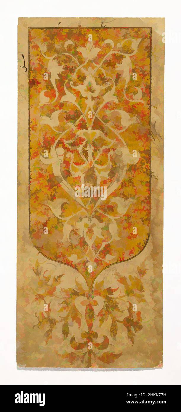 Arte ispirata a Stencil of Arabesque Design, inchiostro, acquerello opaco e oro su carta, 1410-11, Timurid, Timurid, 3 7/16 x 8 1/4 pollici, 8,8 x 21 cm, opere classiche modernizzate da Artotop con un tuffo di modernità. Forme, colore e valore, impatto visivo accattivante sulle emozioni artistiche attraverso la libertà delle opere d'arte in modo contemporaneo. Un messaggio senza tempo che persegue una nuova direzione selvaggiamente creativa. Artisti che si rivolgono al supporto digitale e creano l'NFT Artotop Foto Stock