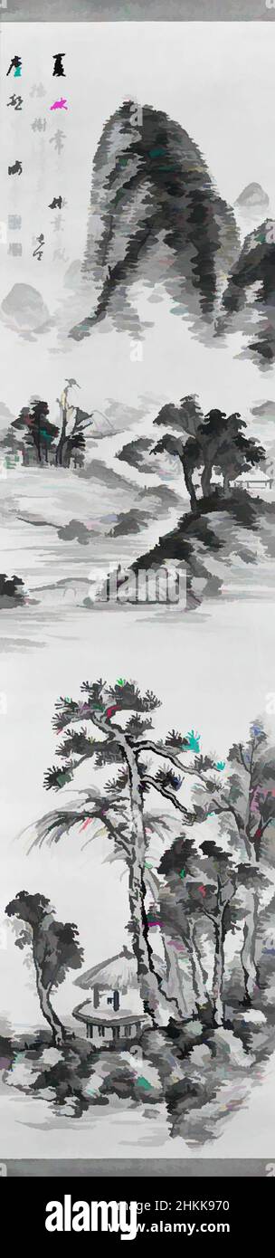 Arte ispirata al paesaggio estivo, One of Pair, Nukina Kaioku, giapponese, 1778-1863, Rotolo appeso, inchiostro su carta, Giappone, 19th secolo, periodo Edo, Immagine: 49 x 12 1/4 pollici, 124,5 x 31,1 cm, opere classiche modernizzate da Artotop con un tuffo di modernità. Forme, colore e valore, impatto visivo accattivante sulle emozioni artistiche attraverso la libertà delle opere d'arte in modo contemporaneo. Un messaggio senza tempo che persegue una nuova direzione selvaggiamente creativa. Artisti che si rivolgono al supporto digitale e creano l'NFT Artotop Foto Stock