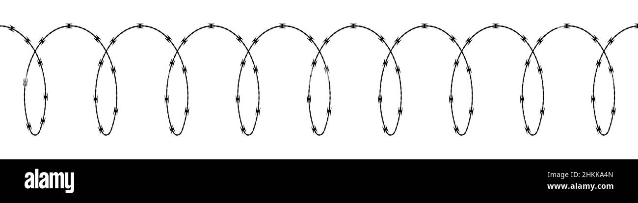 Filo spinato a spirale con lame a forma di h. Profilo in filo di rasoio. Illustrazione vettoriale piatta isolata su sfondo bianco. Illustrazione Vettoriale