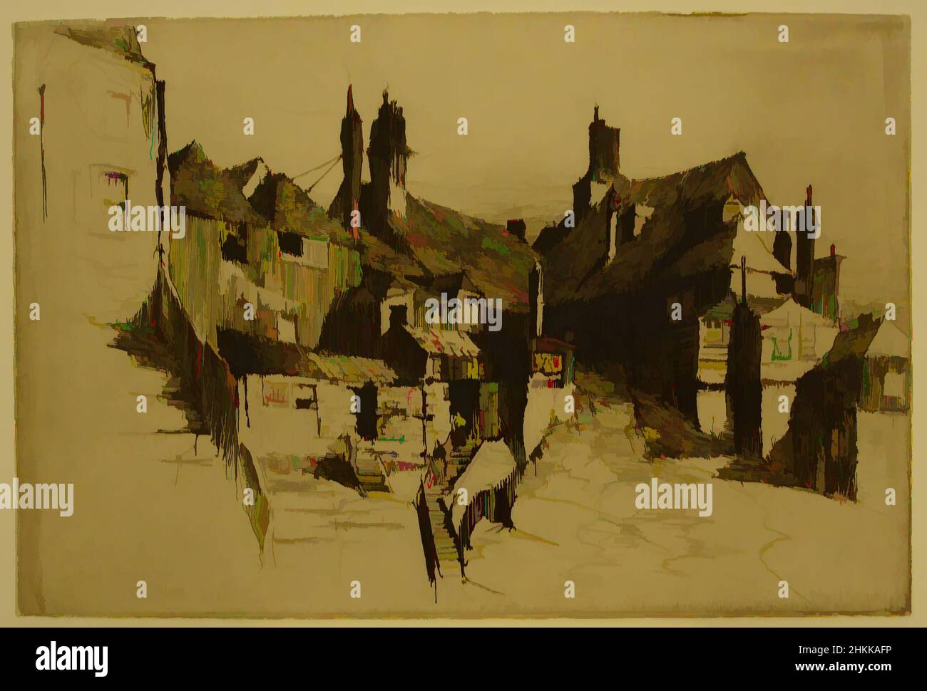 Arte ispirata da Rye, Sussex, Charles Adams Platt, americano, 1861-1933, Incisione su carta, 1884, foglio e immagine: 6 1/4 x 9 1/4 pollici, 15,9 x 23,5 cm, opere classiche modernizzate da Artotop con un tuffo di modernità. Forme, colore e valore, impatto visivo accattivante sulle emozioni artistiche attraverso la libertà delle opere d'arte in modo contemporaneo. Un messaggio senza tempo che persegue una nuova direzione selvaggiamente creativa. Artisti che si rivolgono al supporto digitale e creano l'NFT Artotop Foto Stock