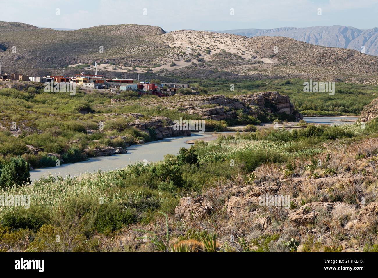 Il piccolo villaggio di Boquillas, Messico, accoglie i visitatori dal Big Bend National Park. Foto Stock