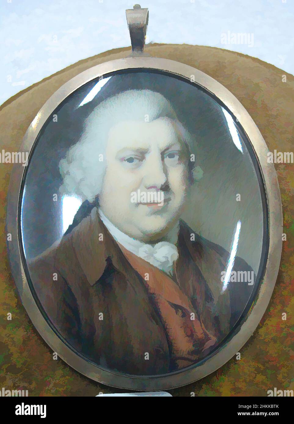 Arte ispirata dal Ritratto di Sir Richard Arkwright, acquerello su ritratto in avorio in metallo con lente di vetro, Inghilterra, n.d., immagine, vista: 2 3/4 x 2 3/16 pollici, 7 x 5,6 cm, opere classiche modernizzate da Artotop con un tuffo di modernità. Forme, colore e valore, impatto visivo accattivante sulle emozioni artistiche attraverso la libertà delle opere d'arte in modo contemporaneo. Un messaggio senza tempo che persegue una nuova direzione selvaggiamente creativa. Artisti che si rivolgono al supporto digitale e creano l'NFT Artotop Foto Stock