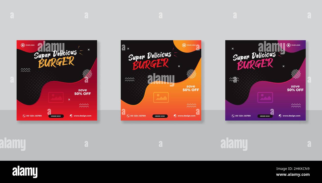 Modello di banner post per food burger social media Illustrazione Vettoriale