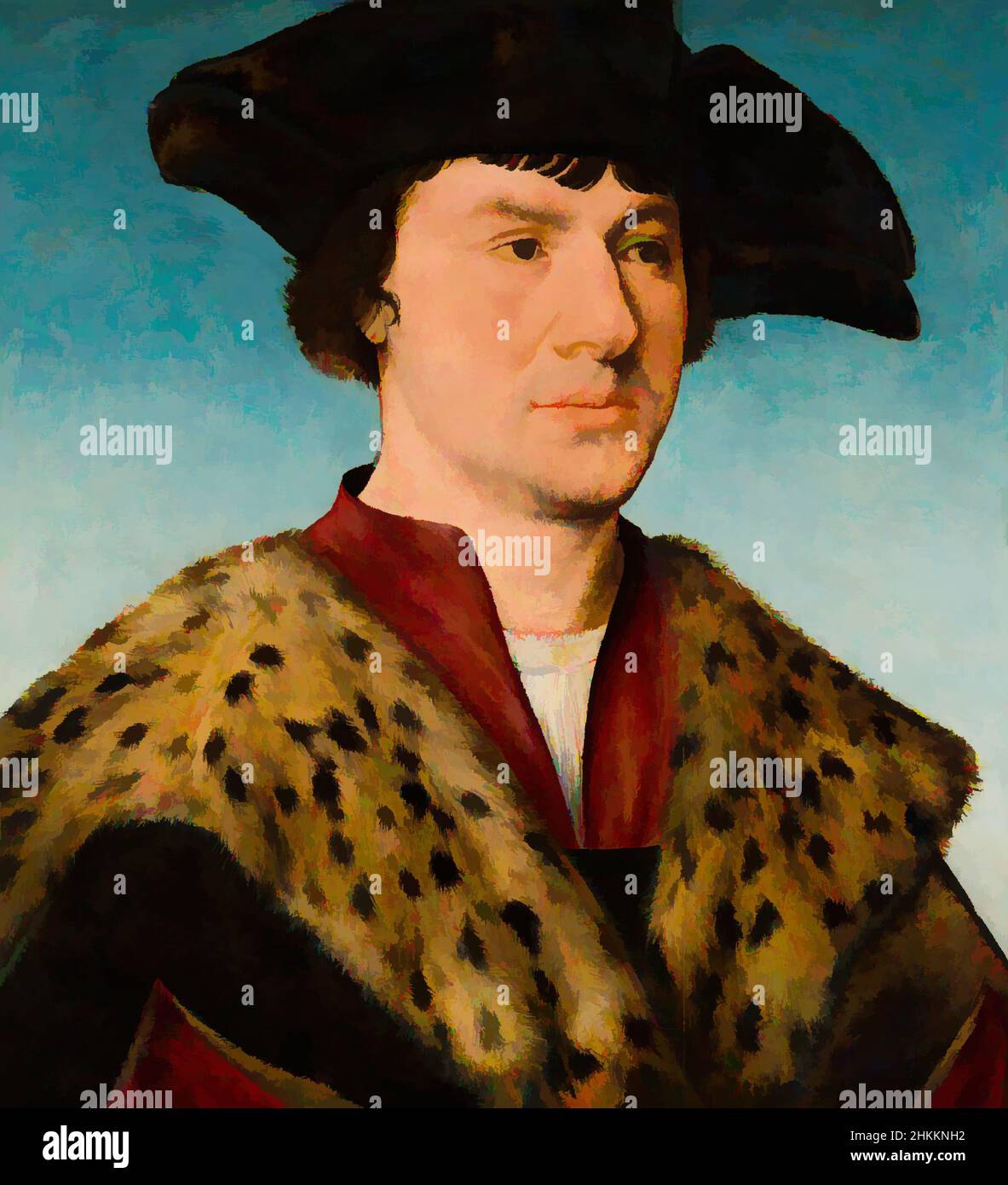 Arte ispirata da Ritratto di un uomo, Joos van Cleve, c.. 1520 - 1530, opere classiche modernizzate da Artotop con un tocco di modernità. Forme, colore e valore, impatto visivo accattivante sulle emozioni artistiche attraverso la libertà delle opere d'arte in modo contemporaneo. Un messaggio senza tempo che persegue una nuova direzione selvaggiamente creativa. Artisti che si rivolgono al supporto digitale e creano l'NFT Artotop Foto Stock