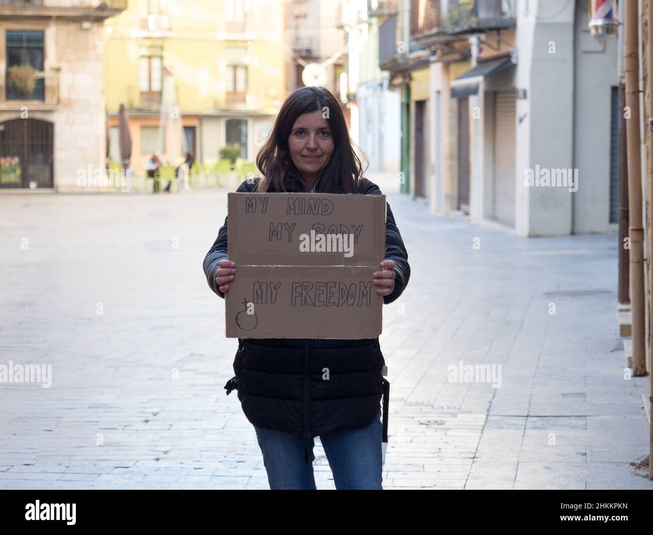 donna destra protesta Foto Stock