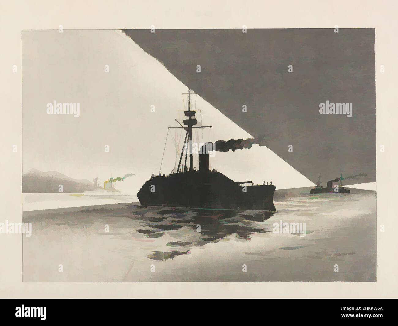 Arte ispirata dalla Combined Fleet on Night Watch, dalla Serie “Picture Scroll of Distinguished Service”, Takahashi Shotei, giapponese, 1871–1945, Wakabayashi Kin, Giapponese, 1867–1941, Yasui Daisuke, giapponese, attivo alla fine del 19th secolo, periodo Meiji, 1868–1912, Hokunkai, 1897, Opere classiche modernizzate da Artotop con un tocco di modernità. Forme, colore e valore, impatto visivo accattivante sulle emozioni artistiche attraverso la libertà delle opere d'arte in modo contemporaneo. Un messaggio senza tempo che persegue una nuova direzione selvaggiamente creativa. Artisti che si rivolgono al supporto digitale e creano l'NFT Artotop Foto Stock