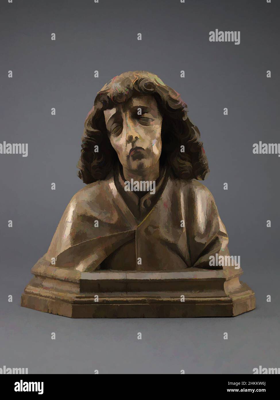 Arte ispirata da San Giovanni Evangelista, tedesco, c.1500, legno con tracce di pigmento, made in Norimberga, Germania, Europa, scultura, 13 x 13 1/4 x 6 13/16 poll. (33 x 33,7 x 17,3 cm, opere classiche modernizzate da Artotop con un tocco di modernità. Forme, colore e valore, impatto visivo accattivante sulle emozioni artistiche attraverso la libertà delle opere d'arte in modo contemporaneo. Un messaggio senza tempo che persegue una nuova direzione selvaggiamente creativa. Artisti che si rivolgono al supporto digitale e creano l'NFT Artotop Foto Stock