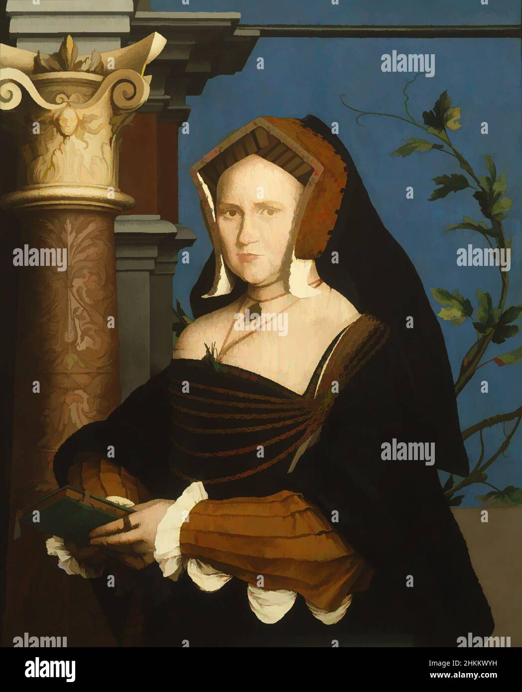 Arte ispirata da Mary, Lady Guildford, Hans Holbein the Younger, tedesco, 1497/98-1543, Lady Mary Wooten Guildford, inglese, c.1490-c.1527, 1527, olio su pannello, Made in England, Europe, dipinti, 34 1/4 x 27 13/16 pollici (87 x 70,6 cm, opere classiche modernizzate da Artotop con un tuffo di modernità. Forme, colore e valore, impatto visivo accattivante sulle emozioni artistiche attraverso la libertà delle opere d'arte in modo contemporaneo. Un messaggio senza tempo che persegue una nuova direzione selvaggiamente creativa. Artisti che si rivolgono al supporto digitale e creano l'NFT Artotop Foto Stock