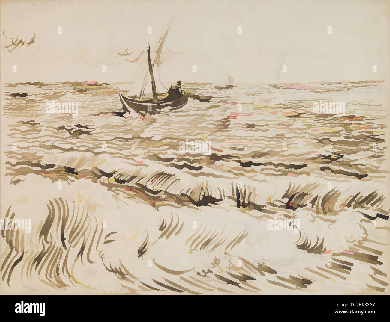 Oggetti decorativi L'arte del regalo Stampa su tela - Vincent Van Gogh - Barche di pescatori sulla spiaggia di casa