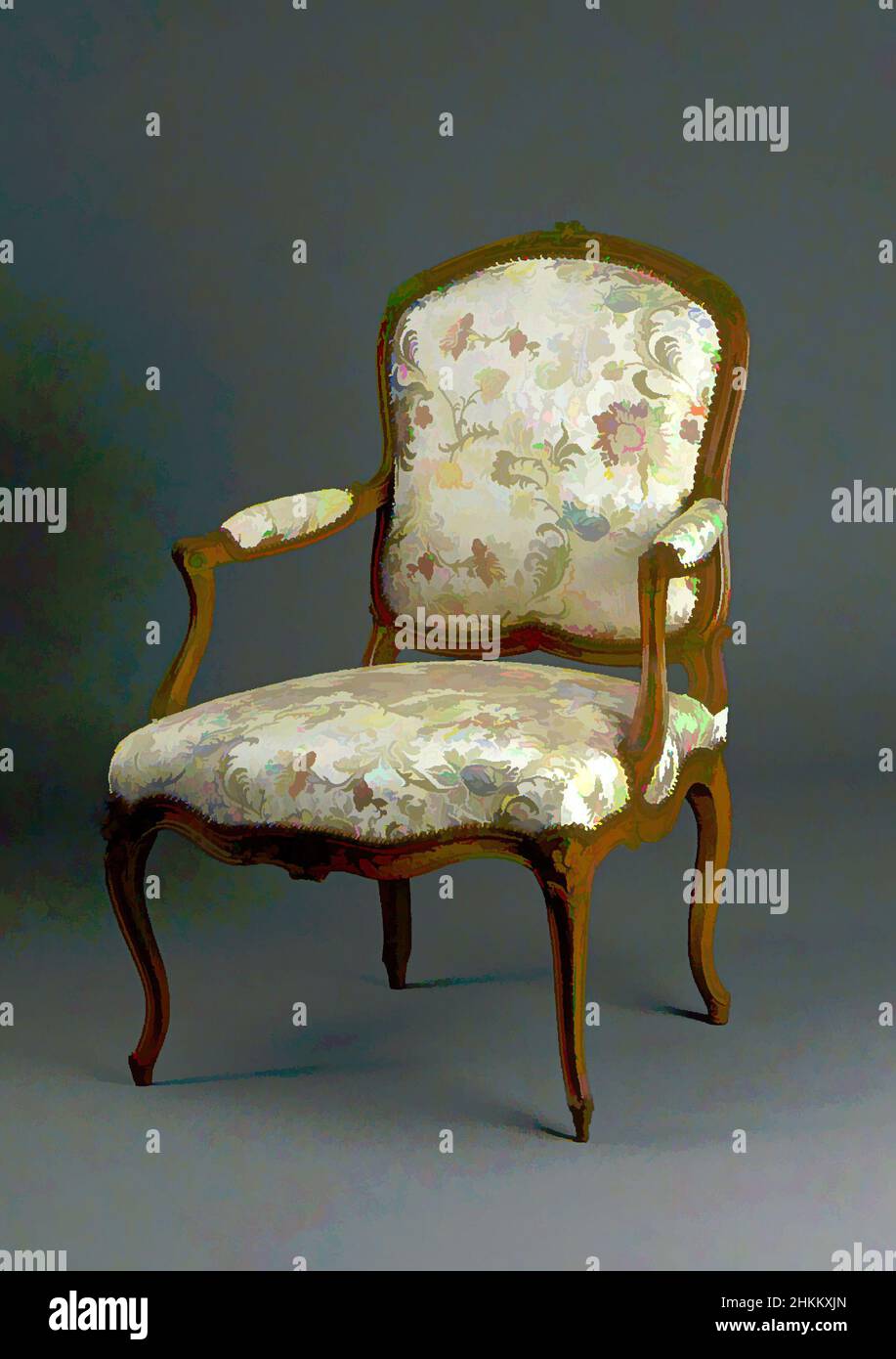 Arte ispirata da poltrona, Claude-Etienne Michard, francese, 1732-1794, c.1760-65, Faggio con rivestimento in broccato di seta di riproduzione, fabbricato a Parigi, Île-de-France, Francia, Europa, Mobili, 36 1/2 x 26 x 23 pollici (92,7 x 66 x 58,4 cm, opere classiche modernizzate da Artotop con un tocco di modernità. Forme, colore e valore, impatto visivo accattivante sulle emozioni artistiche attraverso la libertà delle opere d'arte in modo contemporaneo. Un messaggio senza tempo che persegue una nuova direzione selvaggiamente creativa. Artisti che si rivolgono al supporto digitale e creano l'NFT Artotop Foto Stock