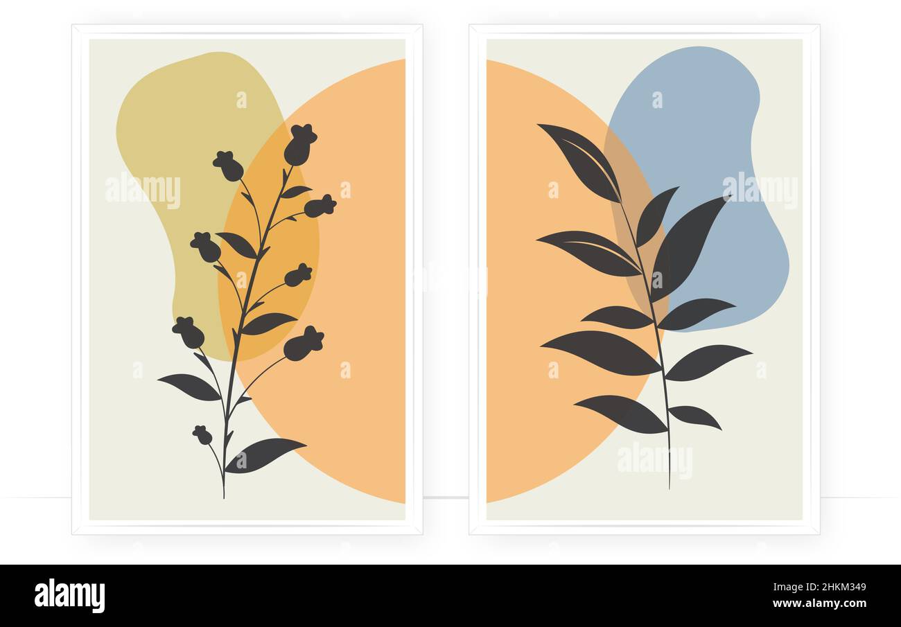 Illustrazione di pianta, disegno artistico astratto, vettore. Design minimalista a baldacchino in due pezzi. Arte da parete, opere d'arte Illustrazione Vettoriale