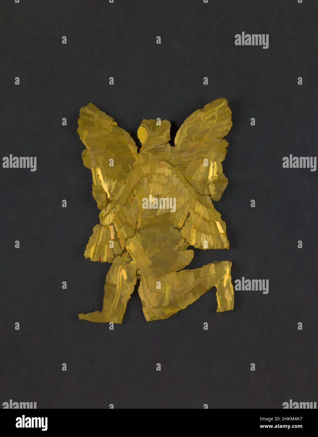 Arte ispirata ad Appliqué sotto forma di genio alare, Near Eastern, Mesopotamian, Assyrian, Neo-Assyrian, 883-612 a.C., 7th sec. a.C., Oro, Ziwiye, provincia del Kurdistan, Iran, Asia, scultura, 1 11/16 poll. (4,3 cm, opere classiche modernizzate da Artotop con un tuffo di modernità. Forme, colore e valore, impatto visivo accattivante sulle emozioni artistiche attraverso la libertà delle opere d'arte in modo contemporaneo. Un messaggio senza tempo che persegue una nuova direzione selvaggiamente creativa. Artisti che si rivolgono al supporto digitale e creano l'NFT Artotop Foto Stock