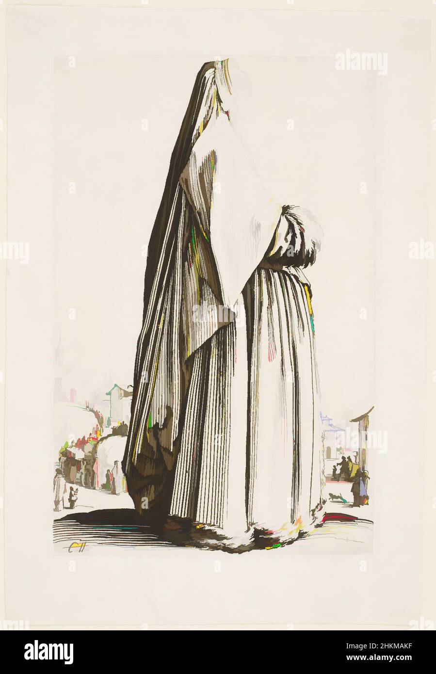 Arte ispirata da Lady in a Long Veil e un Gown rifinito in pelliccia, dalla serie 'la nobiltà della Lorena', Jacques Callot, francese, 1592-1635, 1620-23, Etching, Nancy, Lorena, Francia, Europa, Firenze, Toscana, Italia, Europa, stampe, piastra: 5 9/16 x 3 5/8 poll. (14,2 x 9,2 cm, opere classiche modernizzate da Artotop con un tuffo di modernità. Forme, colore e valore, impatto visivo accattivante sulle emozioni artistiche attraverso la libertà delle opere d'arte in modo contemporaneo. Un messaggio senza tempo che persegue una nuova direzione selvaggiamente creativa. Artisti che si rivolgono al supporto digitale e creano l'NFT Artotop Foto Stock