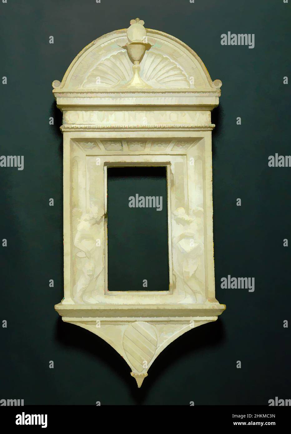 Arte ispirata da Ambry per olio Consecrated, laboratorio di Mino da Fiesole, italiano, 1429-1484, 1475-99, marmo, Italia, Europa, scultura, 33 1/2 x 15 1/4 x 3 3/4 pollici (85,1 x 38,7 x 9,5 cm, opere classiche modernizzate da Artotop con un tocco di modernità. Forme, colore e valore, impatto visivo accattivante sulle emozioni artistiche attraverso la libertà delle opere d'arte in modo contemporaneo. Un messaggio senza tempo che persegue una nuova direzione selvaggiamente creativa. Artisti che si rivolgono al supporto digitale e creano l'NFT Artotop Foto Stock