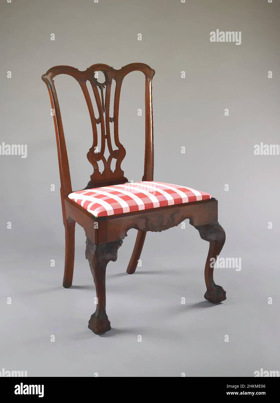 Art Inspired by Chair, American, 1765-75, Mahogany, pino, E riproduzioni tappezzeria in cotone, realizzata a Philadelphia, Pennsylvania, Stati Uniti, Nord e America Centrale, Mobili, 37 13/16 x 24 1/2 x 20 15/16 pollici (96 x 62,2 x 53,2 cm, opere classiche modernizzate da Artotop con un tocco di modernità. Forme, colore e valore, impatto visivo accattivante sulle emozioni artistiche attraverso la libertà delle opere d'arte in modo contemporaneo. Un messaggio senza tempo che persegue una nuova direzione selvaggiamente creativa. Artisti che si rivolgono al supporto digitale e creano l'NFT Artotop Foto Stock