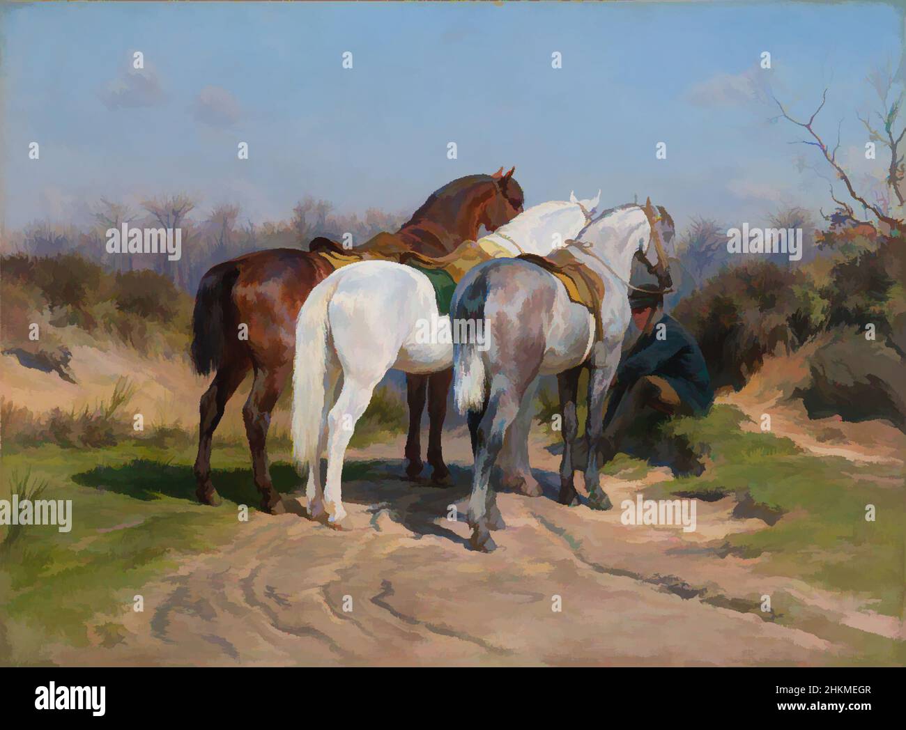 Arte ispirata da Relay Hunting, Rosa Bonheur, francese, 1822-1899, 1887, Olio su tela, fabbricato a Thomery, Île-de-France, Europa occidentale, Francia, Europa, dipinti, 18 x 26 pollici (45,7 x 66 cm, opere classiche modernizzate da Artotop con un tuffo di modernità. Forme, colore e valore, impatto visivo accattivante sulle emozioni artistiche attraverso la libertà delle opere d'arte in modo contemporaneo. Un messaggio senza tempo che persegue una nuova direzione selvaggiamente creativa. Artisti che si rivolgono al supporto digitale e creano l'NFT Artotop Foto Stock