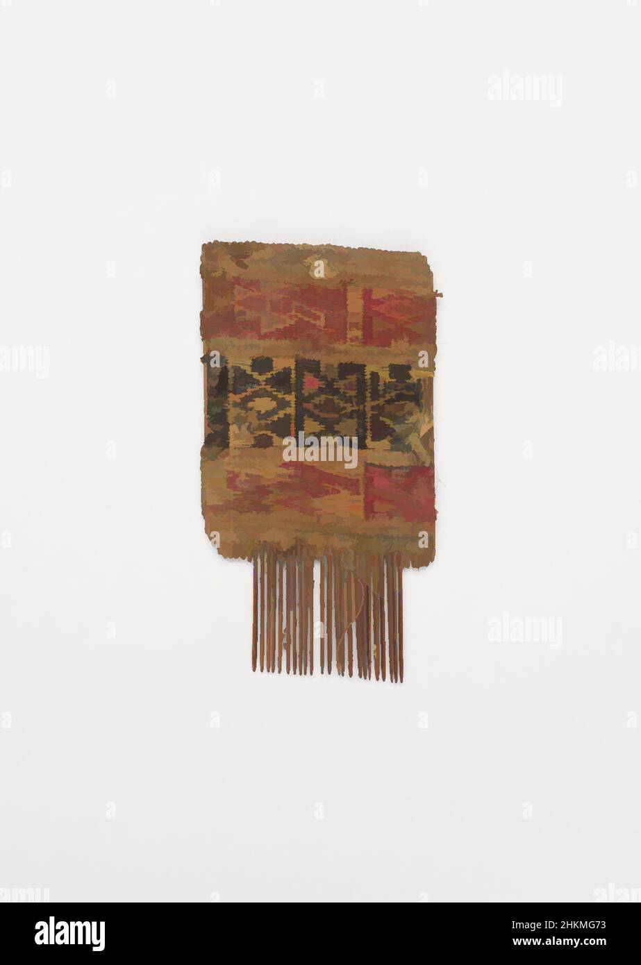 Arte ispirata da Comb, Chancay, periodo intermedio tardivo, c. 1000-1400 1476 d.C., Legno e fibra camelide, prodotti in Perú, Sud America, fibre art, gioielli e accessori personali, 3 1/2 x 2 pollici (8,9 x 5,1 cm, opere classiche modernizzate da Artotop con un tuffo di modernità. Forme, colore e valore, impatto visivo accattivante sulle emozioni artistiche attraverso la libertà delle opere d'arte in modo contemporaneo. Un messaggio senza tempo che persegue una nuova direzione selvaggiamente creativa. Artisti che si rivolgono al supporto digitale e creano l'NFT Artotop Foto Stock