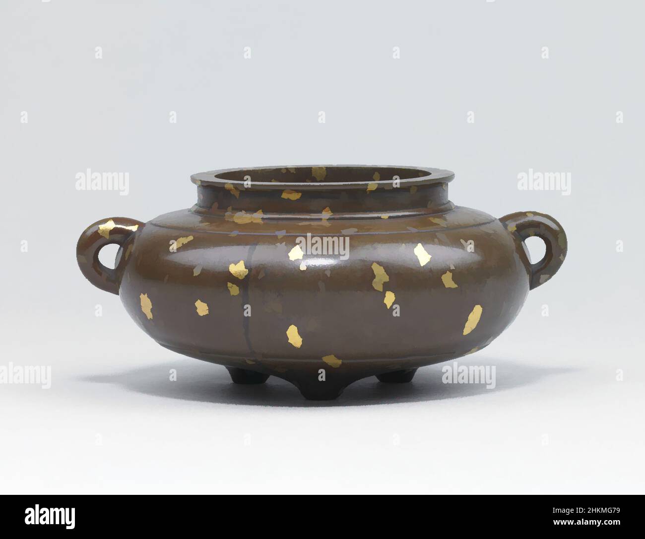 Arte ispirata a Tripod Censer con due maniglie ad anello, cinese, dinastia Qing, 1644-1911, periodo Yongzheng, 1723-1735, inizio 18th secolo, Bronzo con doratura, fabbricato in Cina, Asia, Contenitori, in metallo, 2 5/16 x 5 7/16 x 4 3/4 pollici (5,9 x 13,8 x 12,1 cm, opere classiche modernizzate da Artotop con un tocco di modernità. Forme, colore e valore, impatto visivo accattivante sulle emozioni artistiche attraverso la libertà delle opere d'arte in modo contemporaneo. Un messaggio senza tempo che persegue una nuova direzione selvaggiamente creativa. Artisti che si rivolgono al supporto digitale e creano l'NFT Artotop Foto Stock