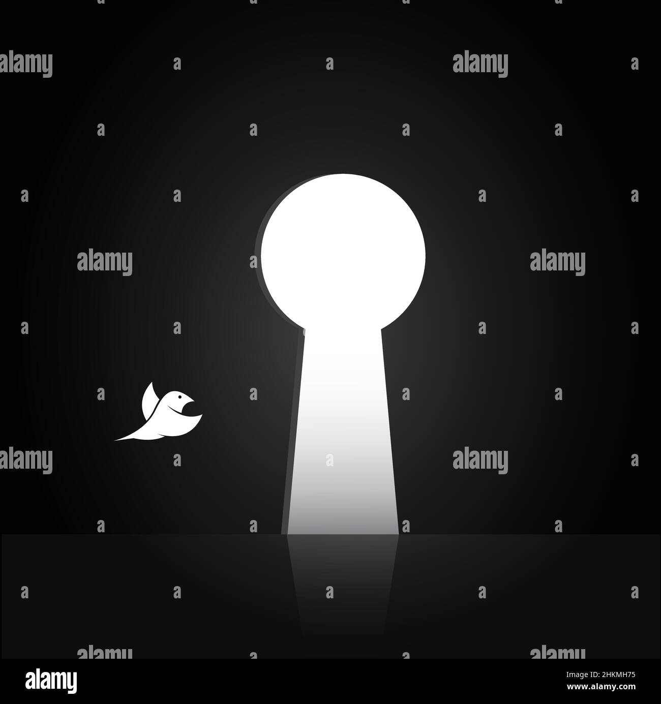 Immagini vettoriali di uccelli che stanno volando fuori la porta, a forma di un buco. Illustrazione vettoriale a livelli facilmente modificabile. Illustrazione Vettoriale