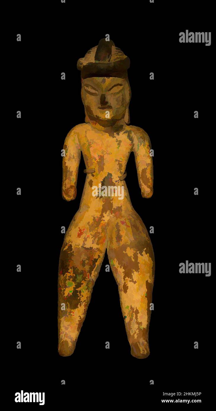 Arte ispirata da Statuina in piedi, Las Bocas, periodo formativo precoce, c.2500-900 AC, c.1200-900 AC, Ceramica, realizzata nello stato di Puebla, Messico, Nord e America Centrale, Las Bocas, Ceramica, scultura, 6 3/4 x 2 1/8 x 1 1/2 pollici (17,1 x 5,4 x 3,8 cm, opere classiche modernizzate da Artotop con un tocco di modernità. Forme, colore e valore, impatto visivo accattivante sulle emozioni artistiche attraverso la libertà delle opere d'arte in modo contemporaneo. Un messaggio senza tempo che persegue una nuova direzione selvaggiamente creativa. Artisti che si rivolgono al supporto digitale e creano l'NFT Artotop Foto Stock