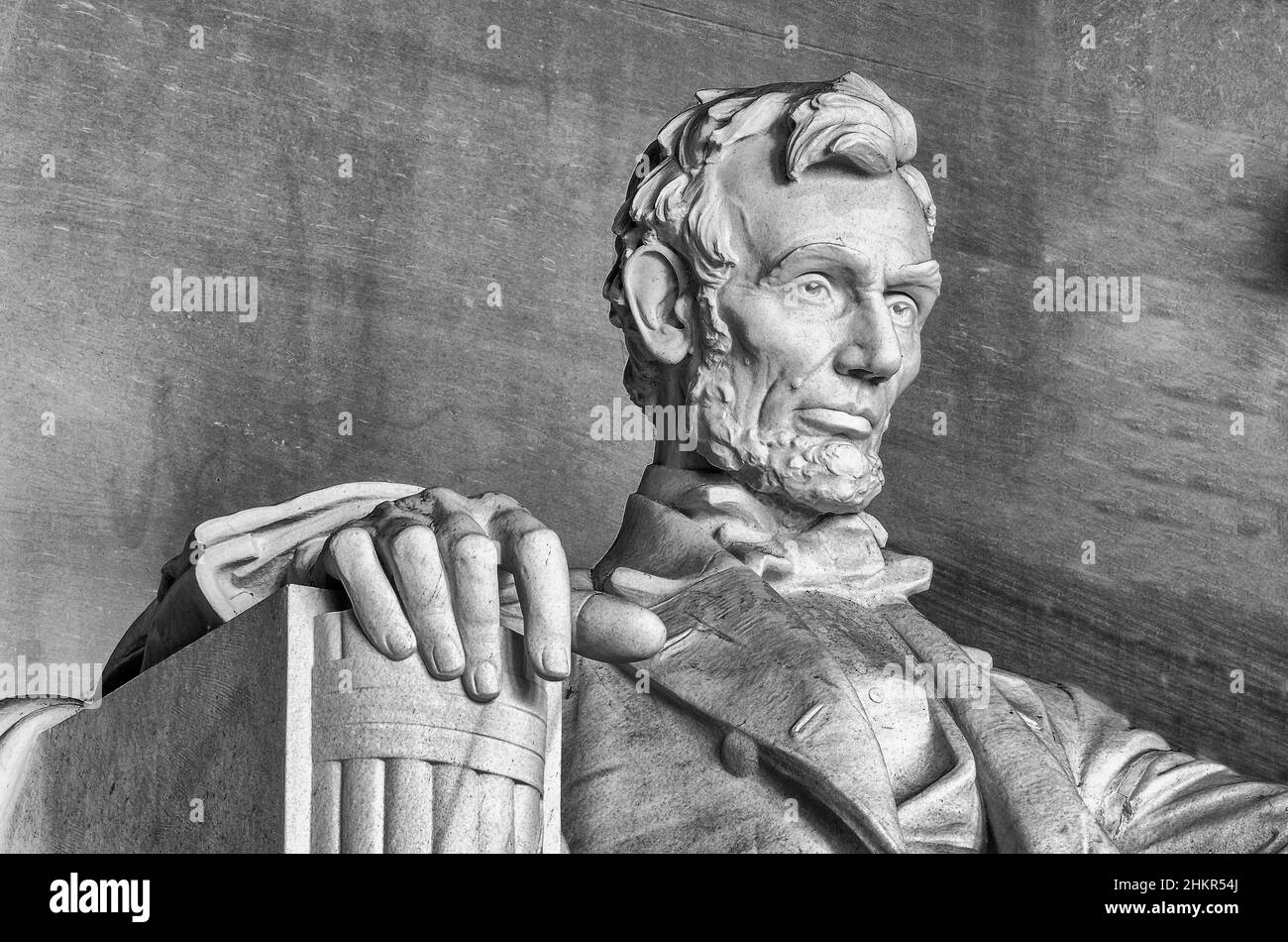 Monumento Abraham Lincoln all'interno del Lincoln Memorial, costruito per onorare il 16th Presidente degli Stati Uniti d'America, Washington DC, USA Foto Stock