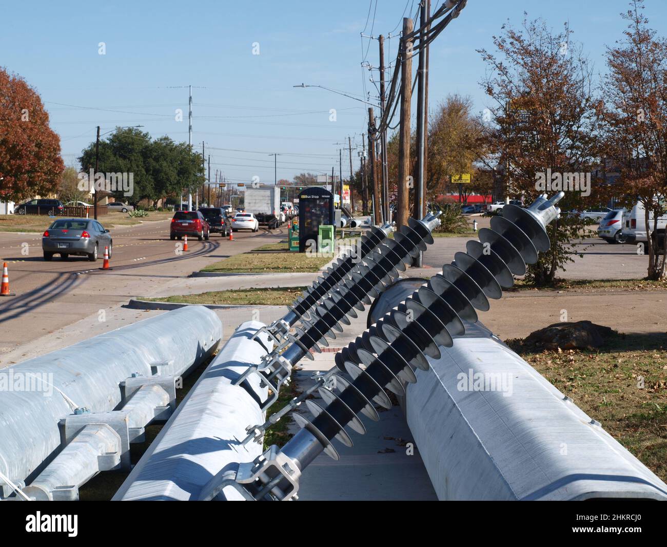 La crescita a North Dallas tende strade, servizio cellulare, nuovi alloggi. Grandi vincitori di costruzioni, arte e ricreazione. Foto Stock