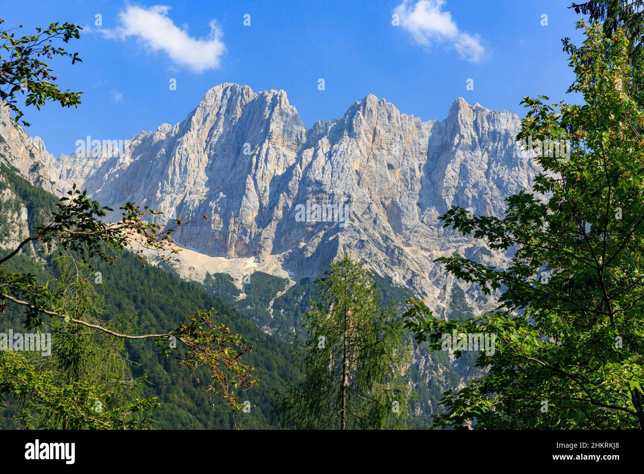 Triglav Nationalpark, splendida vista panoramica sulle montagne, Passo Vršič, Alpi slovene Foto Stock