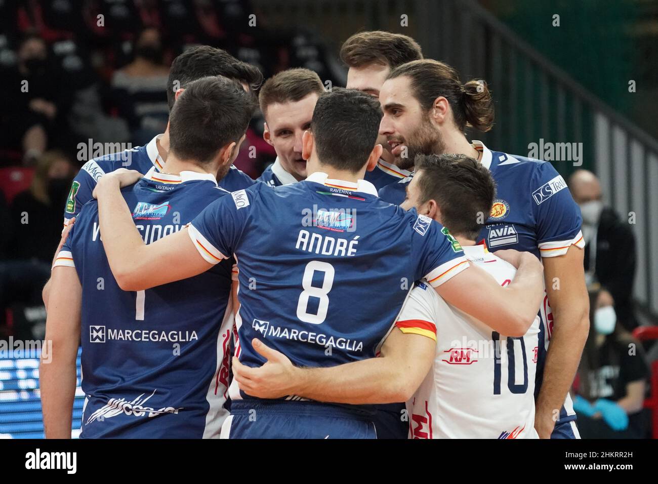 Perugia, Italia. 05th Feb, 2022. consar rcm ravenna durante Sir Safety Conad Perugia vs Consar Ravenna, Volley Campionato Italiano Serie A Men Superleague a Perugia, Italia, Febbraio 05 2022 Credit: Independent Photo Agency/Alamy Live News Foto Stock