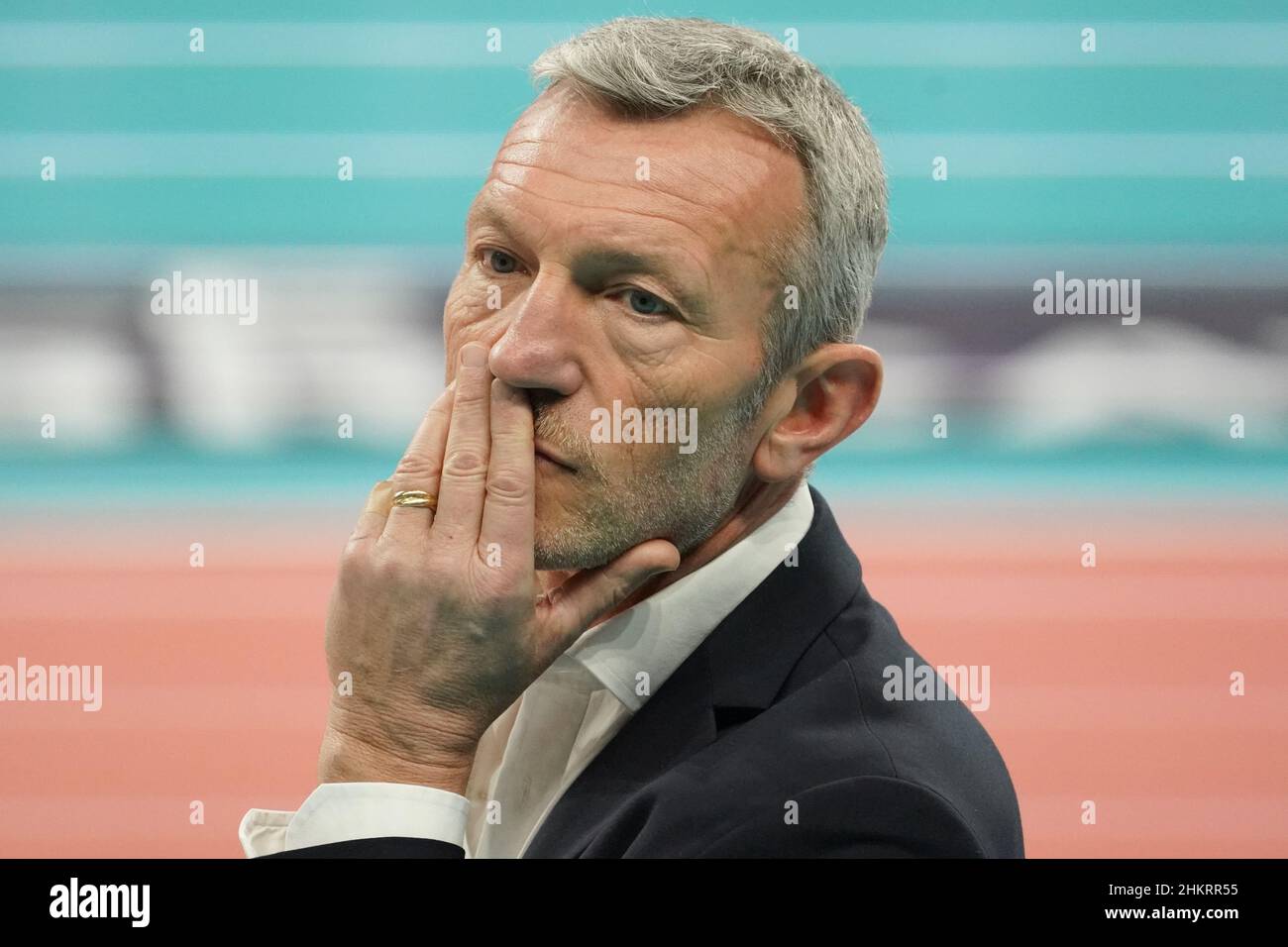 Perugia, Italia. 05th feb, 2022. marco bonitta (1° allenatore consar ravenna)ar durante Sir Safety Conad Perugia vs Consar Ravenna, Pallavolo Serie Italiana A Men Superleague Championship a Perugia, Italia, Febbraio 05 2022 Credit: Independent Photo Agency/Alamy Live News Foto Stock