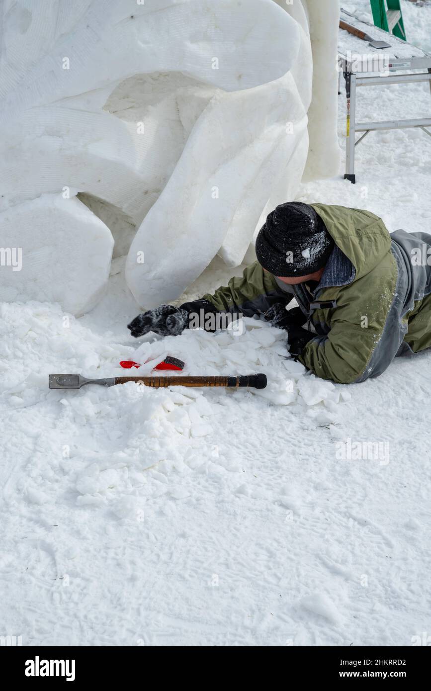 Fotografia scattata al Winterfest, un festival invernale che celebra le sculture del freddo e del ghiaccio, a Lake Geneva, Wisconsin, USA. Foto Stock