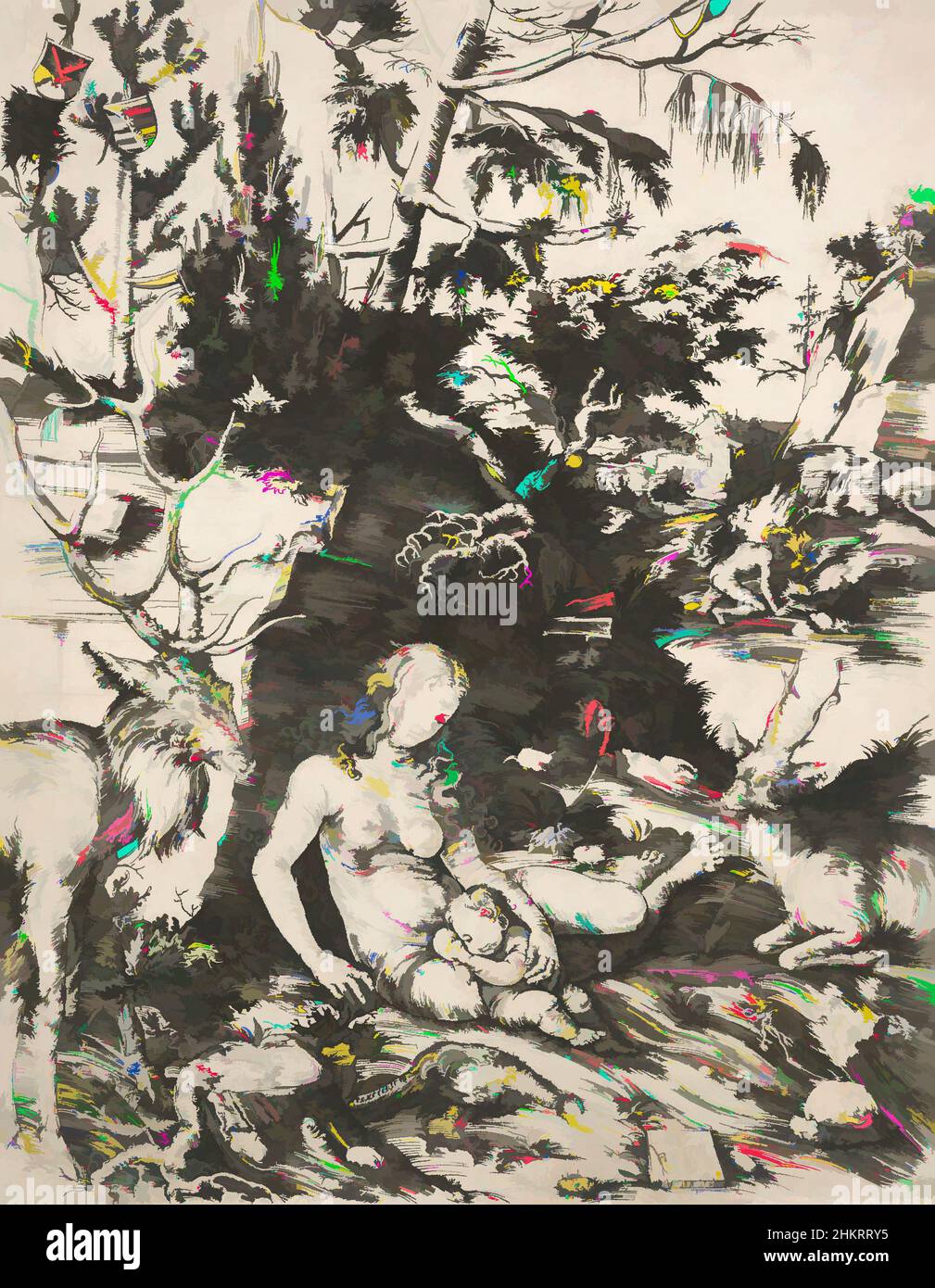 Arte ispirata alla penitenza di San Giovanni Crisostomo., Lucas Cranach il Vecchio, artista, 1509, Germania, incisione, Lucas Cranach (1472-1553) potrebbe aver inventato il ritratto a tutta lunghezza. Cranach servì da pittore alla corte di Frederick, opere classiche modernizzate da Artotop con un tuffo di modernità. Forme, colore e valore, impatto visivo accattivante sulle emozioni artistiche attraverso la libertà delle opere d'arte in modo contemporaneo. Un messaggio senza tempo che persegue una nuova direzione selvaggiamente creativa. Artisti che si rivolgono al supporto digitale e creano l'NFT Artotop Foto Stock