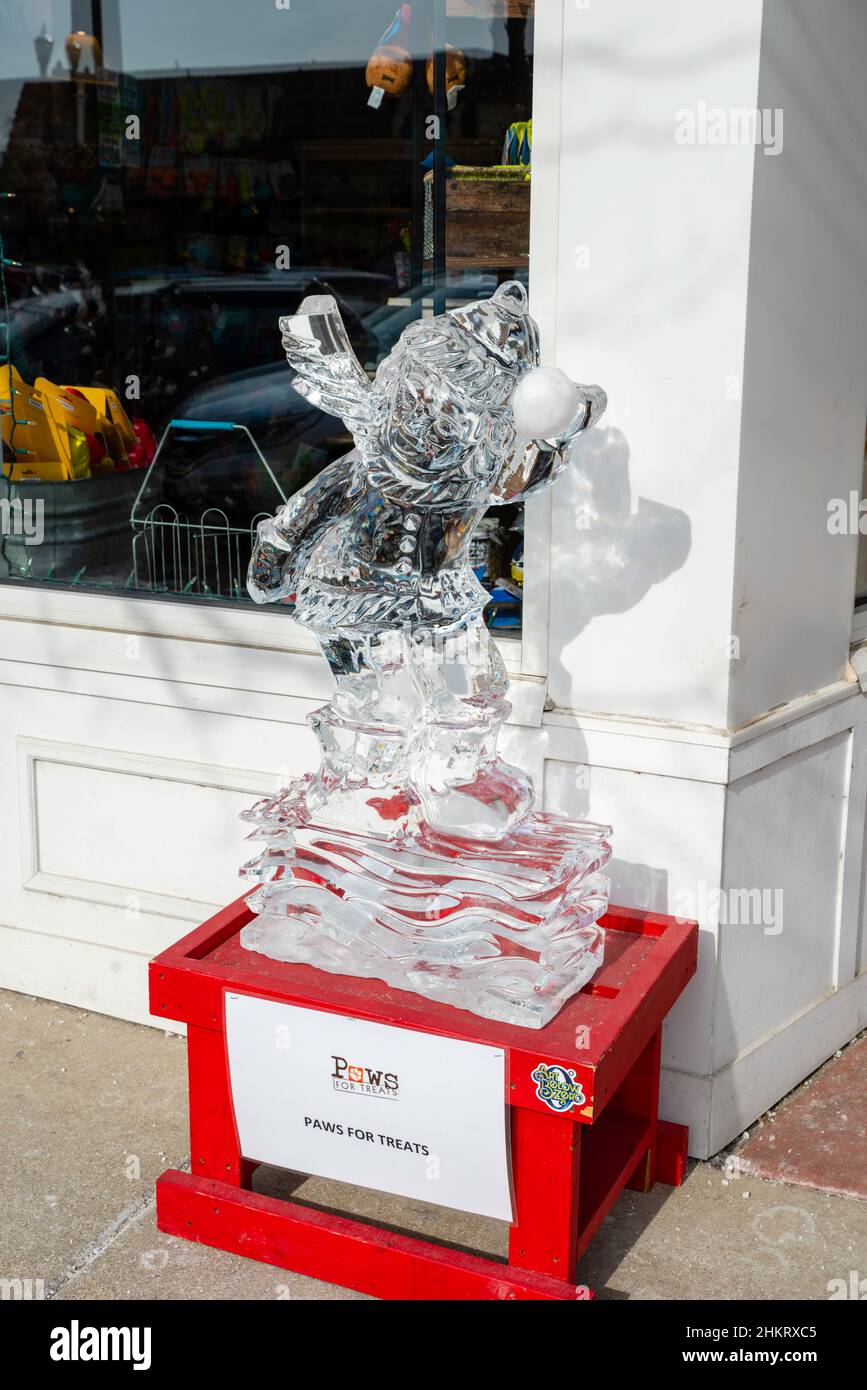 Fotografia scattata al Winterfest, un festival invernale che celebra le sculture del freddo e del ghiaccio, a Lake Geneva, Wisconsin, USA. Foto Stock