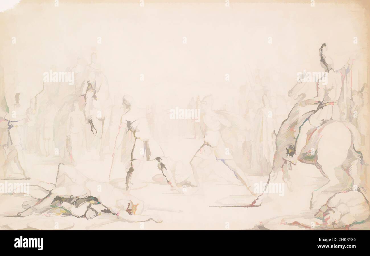 Arte ispirata a Untitled [Battle scene], Richard Westall, Inghilterra, disegno, opere classiche modernizzate da Artotop con un tocco di modernità. Forme, colore e valore, impatto visivo accattivante sulle emozioni artistiche attraverso la libertà delle opere d'arte in modo contemporaneo. Un messaggio senza tempo che persegue una nuova direzione selvaggiamente creativa. Artisti che si rivolgono al supporto digitale e creano l'NFT Artotop Foto Stock