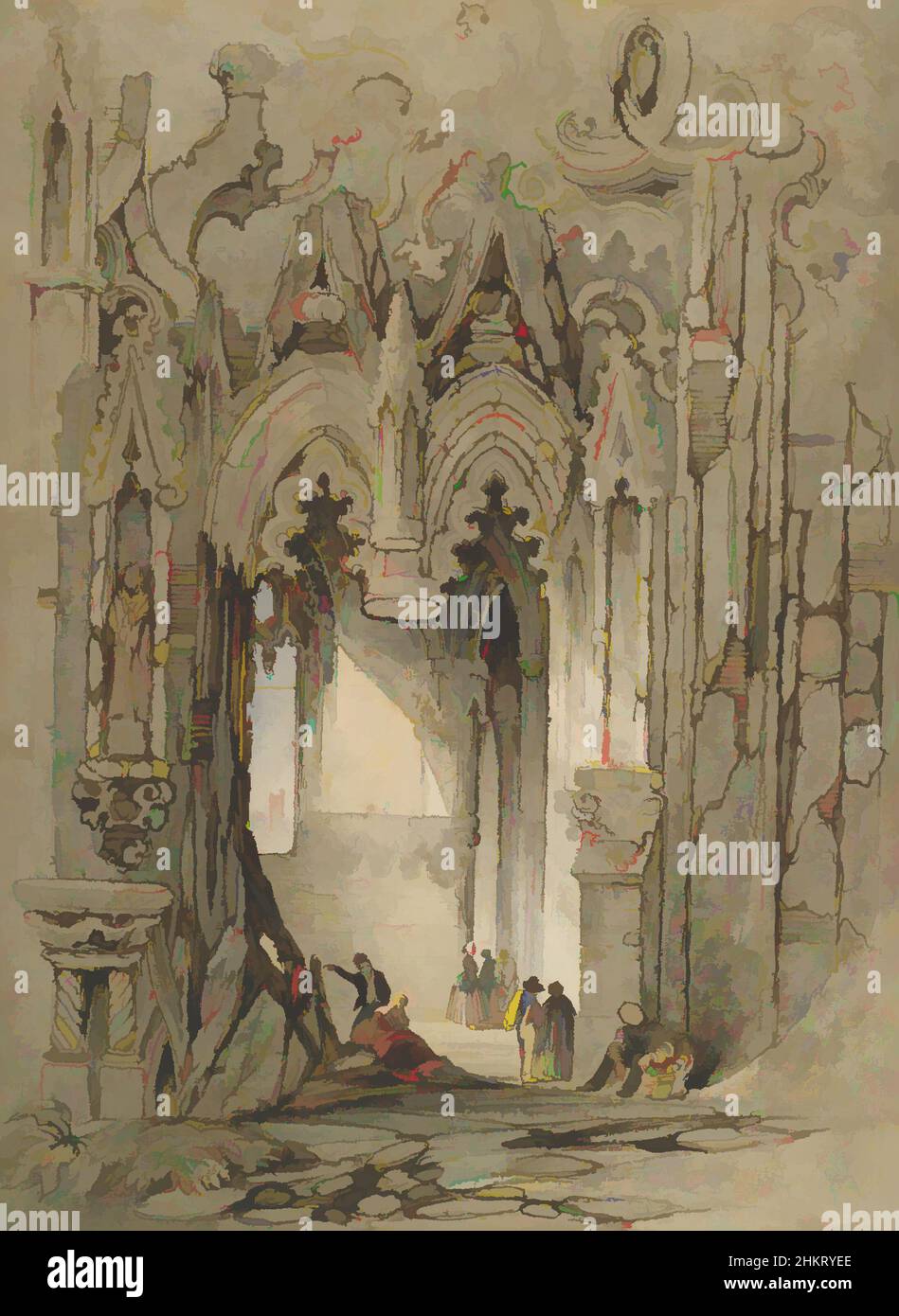 Arte ispirata da Interior of Ruined Church, Harry Willson, 1844, Inghilterra, opere classiche modernizzate da Artotop con un tuffo di modernità. Forme, colore e valore, impatto visivo accattivante sulle emozioni artistiche attraverso la libertà delle opere d'arte in modo contemporaneo. Un messaggio senza tempo che persegue una nuova direzione selvaggiamente creativa. Artisti che si rivolgono al supporto digitale e creano l'NFT Artotop Foto Stock