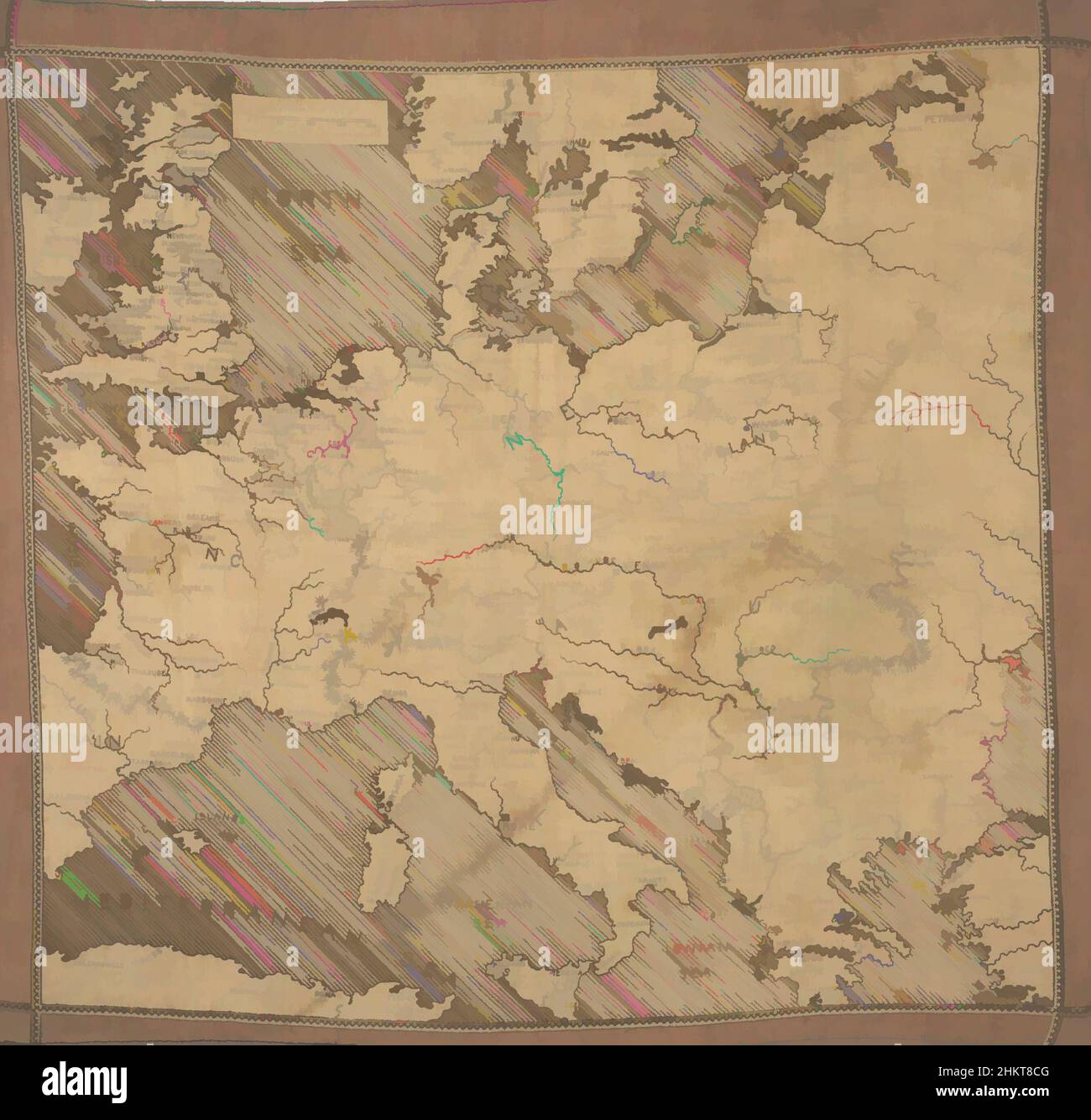 Art Inspired by Handkerchief, Unknown, fabbricante(i), 1914-1918, Regno Unito, Stampa, questo fazzoletto è stato realizzato come souvenir durante la prima guerra mondiale e presenta una mappa d'Europa, opere classiche modernizzate da Artotop con un tuffo di modernità. Forme, colore e valore, impatto visivo accattivante sulle emozioni artistiche attraverso la libertà delle opere d'arte in modo contemporaneo. Un messaggio senza tempo che persegue una nuova direzione selvaggiamente creativa. Artisti che si rivolgono al supporto digitale e creano l'NFT Artotop Foto Stock