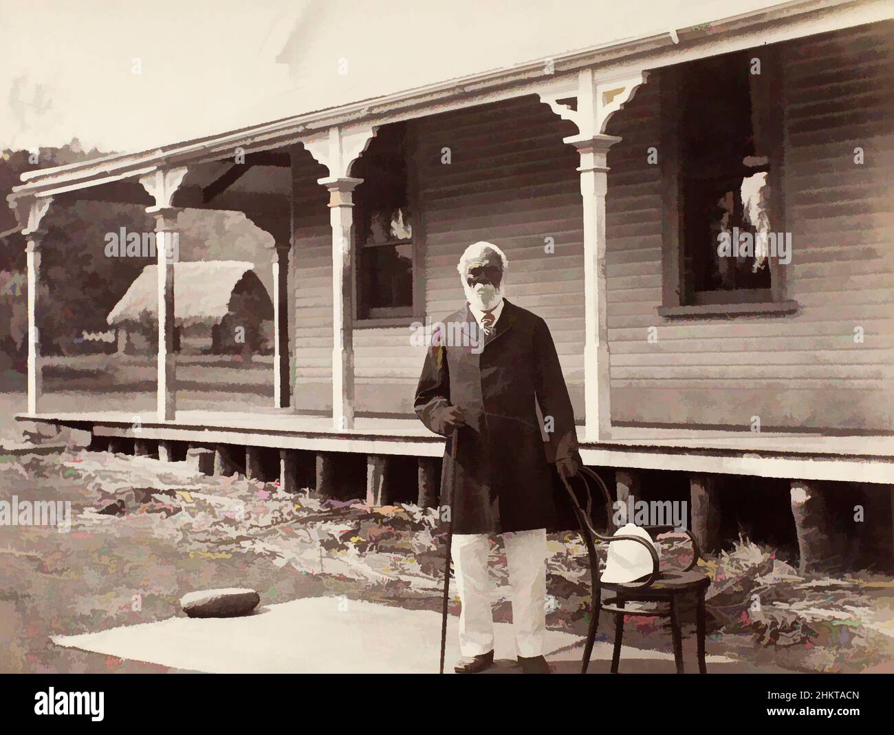 Arte ispirata da re Giorgio di Tonga (86 anni), studio Burton Brothers, studio fotografico, 1884, Dunedin, Fotografia in bianco e nero, opere classiche modernizzate da Artotop con un tocco di modernità. Forme, colore e valore, impatto visivo accattivante sulle emozioni artistiche attraverso la libertà delle opere d'arte in modo contemporaneo. Un messaggio senza tempo che persegue una nuova direzione selvaggiamente creativa. Artisti che si rivolgono al supporto digitale e creano l'NFT Artotop Foto Stock