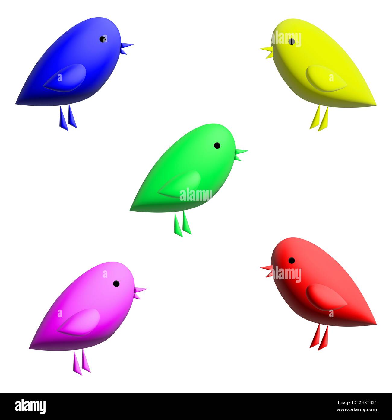 3D illustrazione. Un set colorato con uccelli in stile cartoon minimalista. grafica 3d. Immagine semplice. Icone. Design per icone o social network. Foto Stock