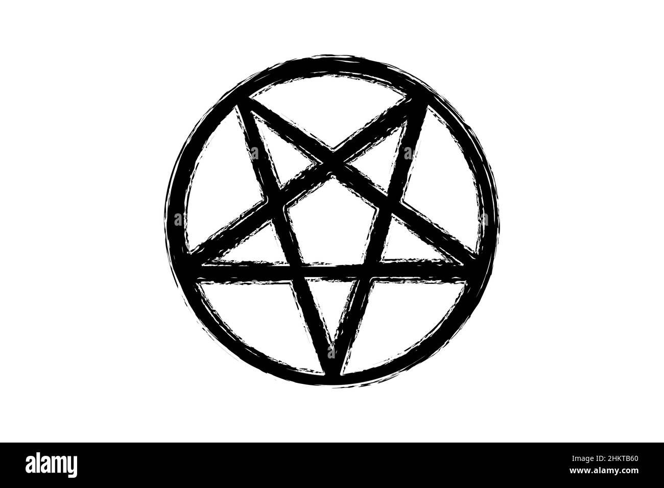 Pentagram Pentacle Wicca Star, pennello nero, tatuaggio satanico a mano segni occulti e simbolo mistico, vettore isolato su sfondo bianco Illustrazione Vettoriale