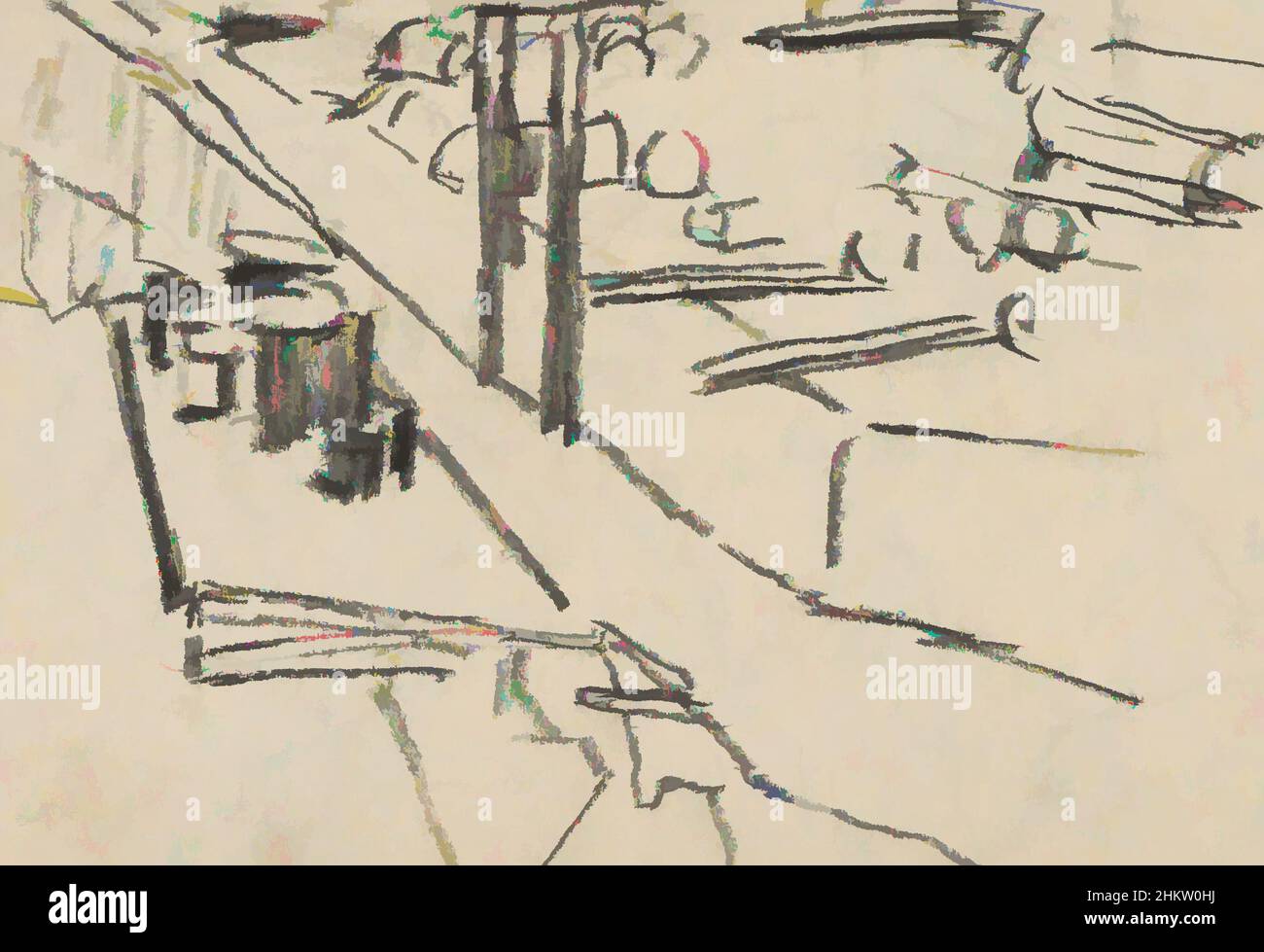 Arte ispirata dalla vista del Prinseneilandsgracht ad Amsterdam, Paesi Bassi. Al centro una gru. Di fronte alla gru teertonnen, opere classiche modernizzate da Artotop con un tuffo di modernità. Forme, colore e valore, impatto visivo accattivante sulle emozioni artistiche attraverso la libertà delle opere d'arte in modo contemporaneo. Un messaggio senza tempo che persegue una nuova direzione selvaggiamente creativa. Artisti che si rivolgono al supporto digitale e creano l'NFT Artotop Foto Stock