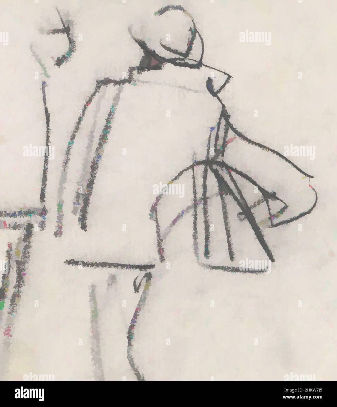 L'arte ispirata alla figura di destra ha un oggetto sotto il suo braccio, due figure in piedi, uomini, opere classiche modernizzate da Artotop con un tuffo di modernità. Forme, colore e valore, impatto visivo accattivante sulle emozioni artistiche attraverso la libertà delle opere d'arte in modo contemporaneo. Un messaggio senza tempo che persegue una nuova direzione selvaggiamente creativa. Artisti che si rivolgono al supporto digitale e creano l'NFT Artotop Foto Stock