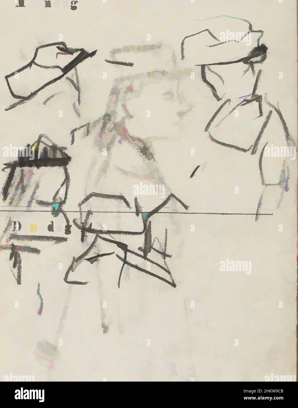 Art Inspired by Study sheet with women. Da un diario usato come un libro di schizzo con 108 fogli, Figure studies, opere classiche modernizzate da Artotop con un tuffo di modernità. Forme, colore e valore, impatto visivo accattivante sulle emozioni artistiche attraverso la libertà delle opere d'arte in modo contemporaneo. Un messaggio senza tempo che persegue una nuova direzione selvaggiamente creativa. Artisti che si rivolgono al supporto digitale e creano l'NFT Artotop Foto Stock