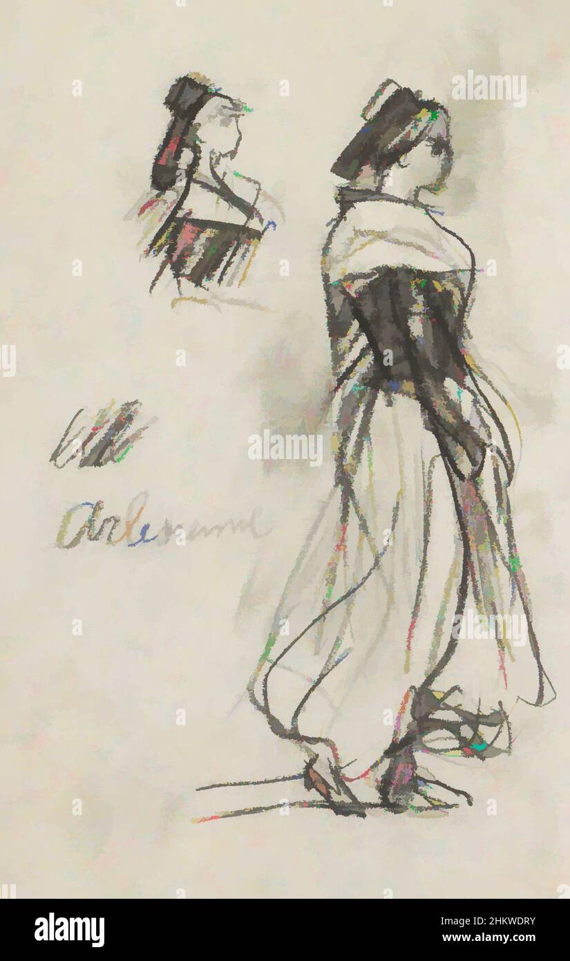 L'arte ispirata dalla donna è probabilmente vestito di costume regionale. Studio della testa di una donna. Donna di Arles, opere classiche modernizzate da Artotop con un tuffo di modernità. Forme, colore e valore, impatto visivo accattivante sulle emozioni artistiche attraverso la libertà delle opere d'arte in modo contemporaneo. Un messaggio senza tempo che persegue una nuova direzione selvaggiamente creativa. Artisti che si rivolgono al supporto digitale e creano l'NFT Artotop Foto Stock